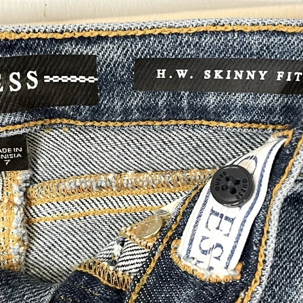 Guess big girls button up front skinny jeans hi waist stretch denim size 7 NWOT